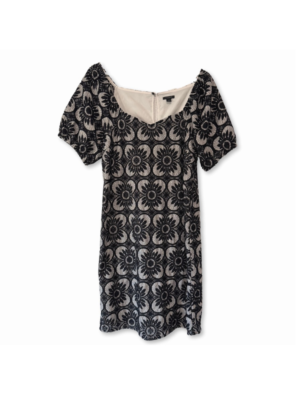 Ann Taylor Factory Black White Floral Lace Puff Sleeve Dress Size 2